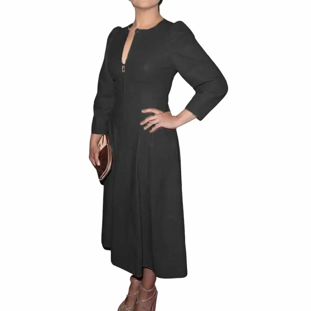 Women's Genuine Leather Cocktail Mini Party Dress-2