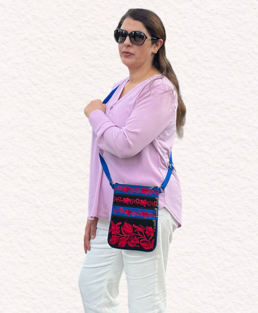 Black And Red Suede Embroidered Cross-Body Bag-0