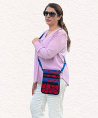 Black And Red Suede Embroidered Cross-Body Bag-0