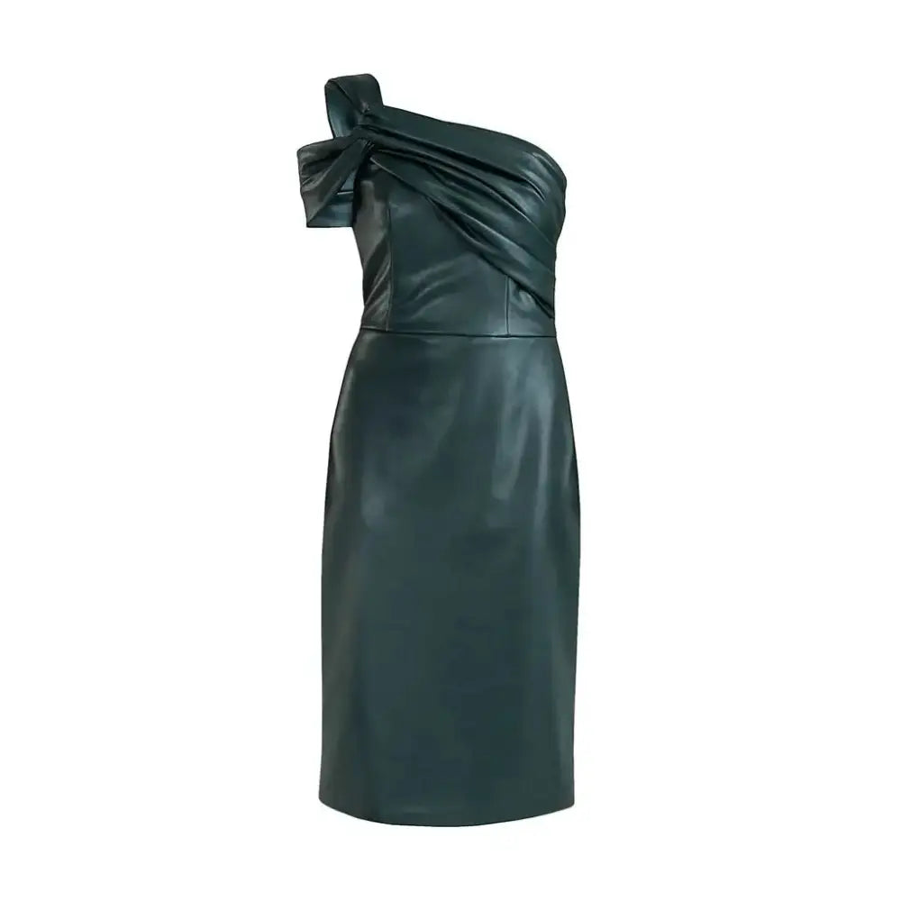 Women's Forest Green Leather Cocktail Dress-2