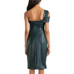 Women's Forest Green Leather Cocktail Dress-1