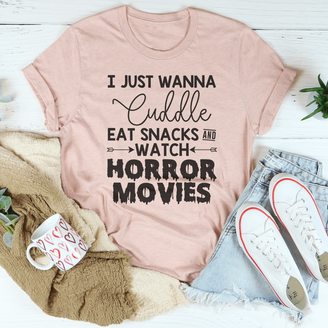 I Just Wanna Cuddle Eat Snacks Watch Horror Movies T-Shirt-2