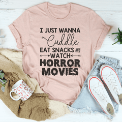 I Just Wanna Cuddle Eat Snacks Watch Horror Movies T-Shirt-2