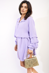 Ruffle Sleeve Pocket Button Front Blouse Dress-10