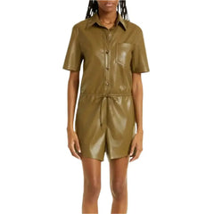 Women’s Khaki Brown Leather Playsuit-0