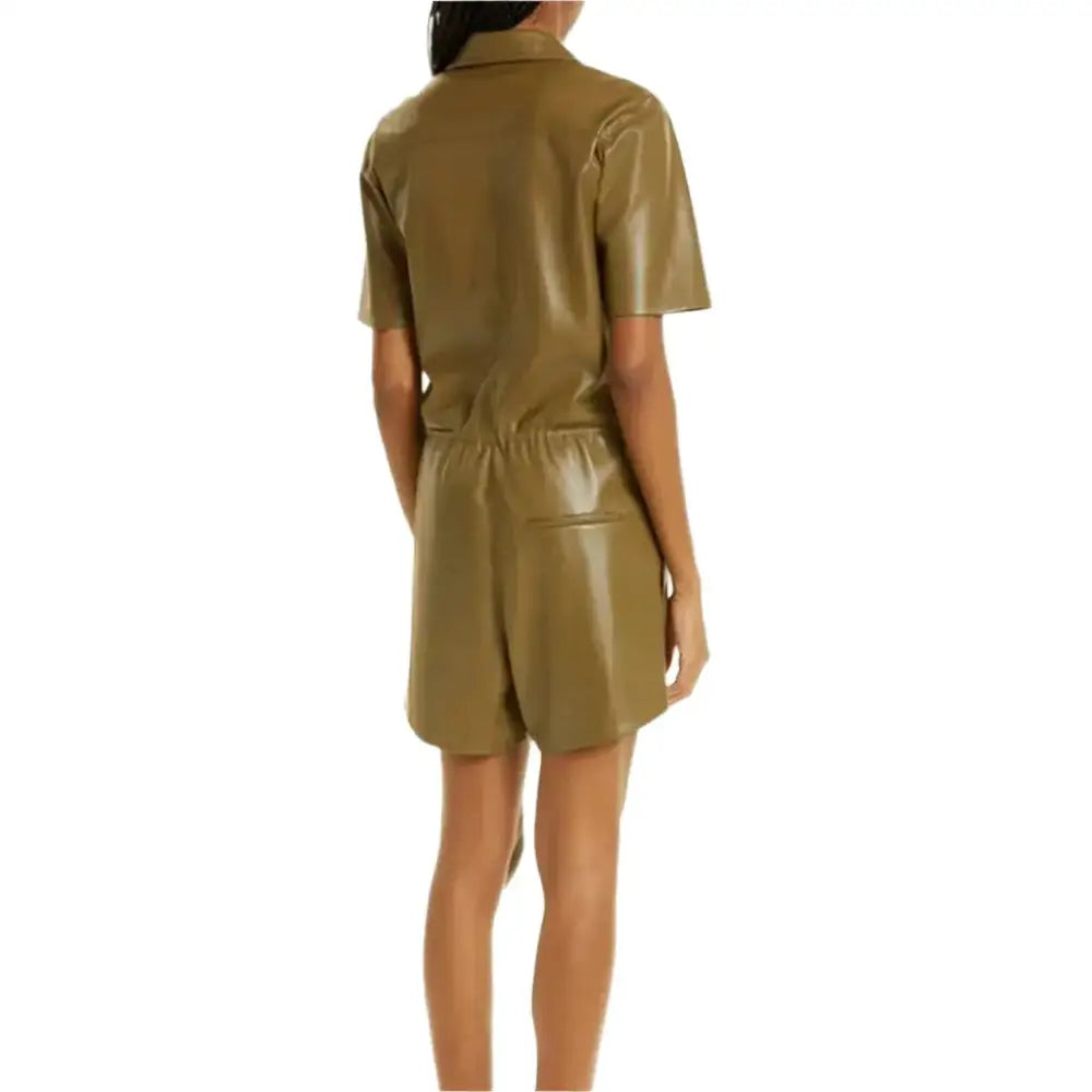 Women’s Khaki Brown Leather Playsuit-1