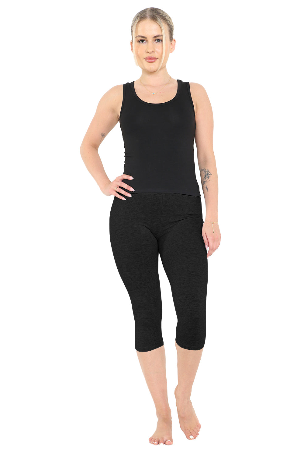 Crazy Chick Women Black Cotton Capri Ladies Leggings 3/4 length-0