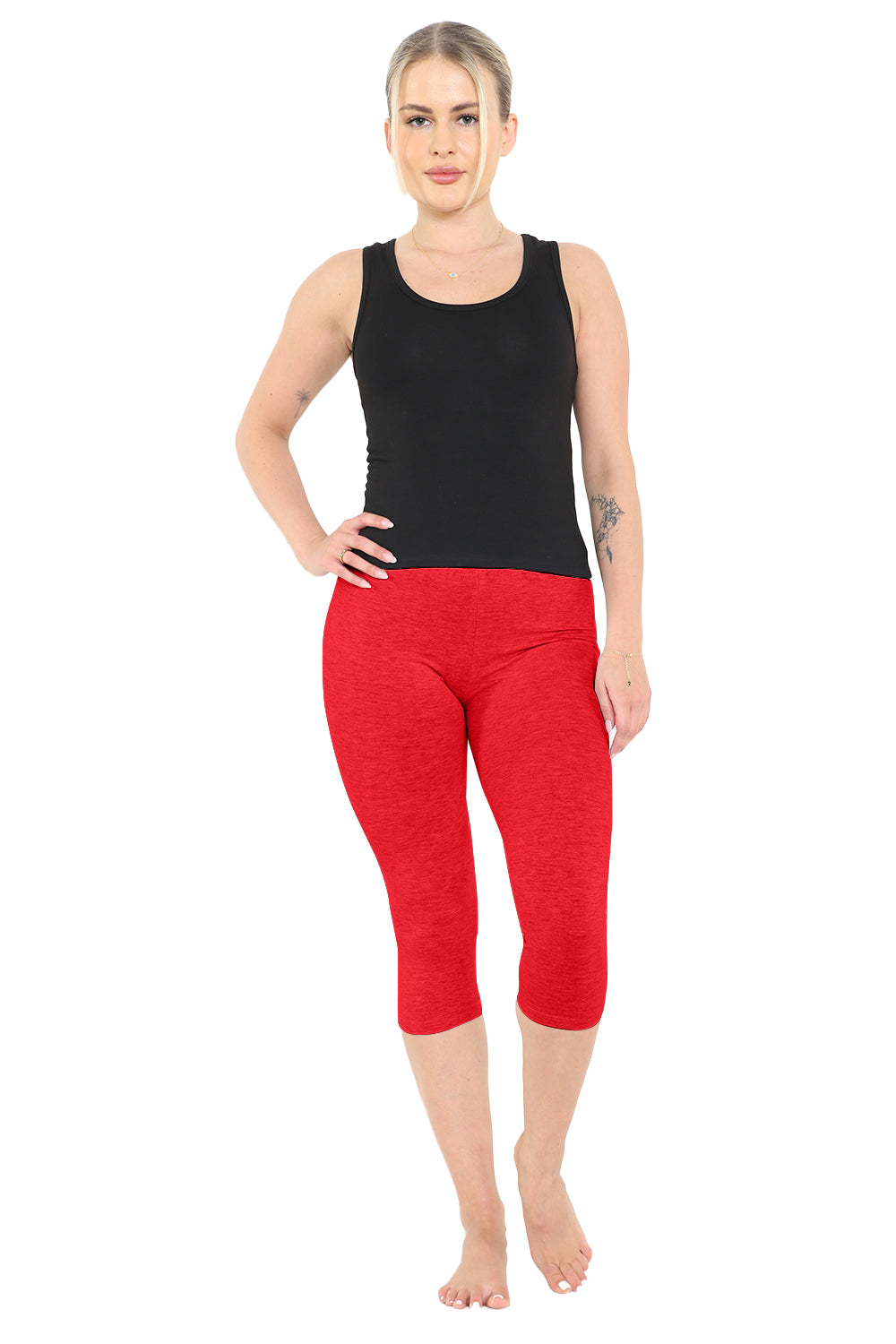 Crazy Chick Women Red Cotton Capri Ladies Leggings 3/4 length-0