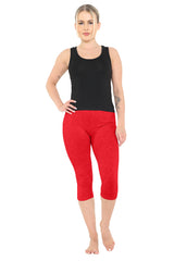 Crazy Chick Women Red Cotton Capri Ladies Leggings 3/4 length-0