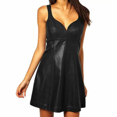 Women’s Midnight Black Leather Mini Dress-0