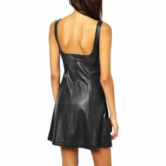 Women’s Midnight Black Leather Mini Dress-1