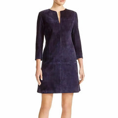 Women's Nubuck Leather Mini Party Dress-0