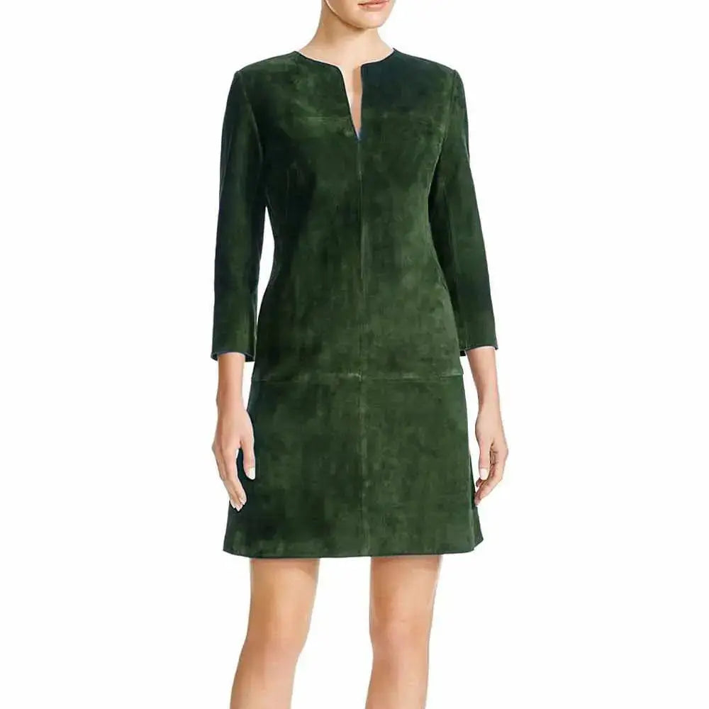 Women's Nubuck Leather Mini Party Dress-2