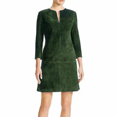 Women's Nubuck Leather Mini Party Dress-2
