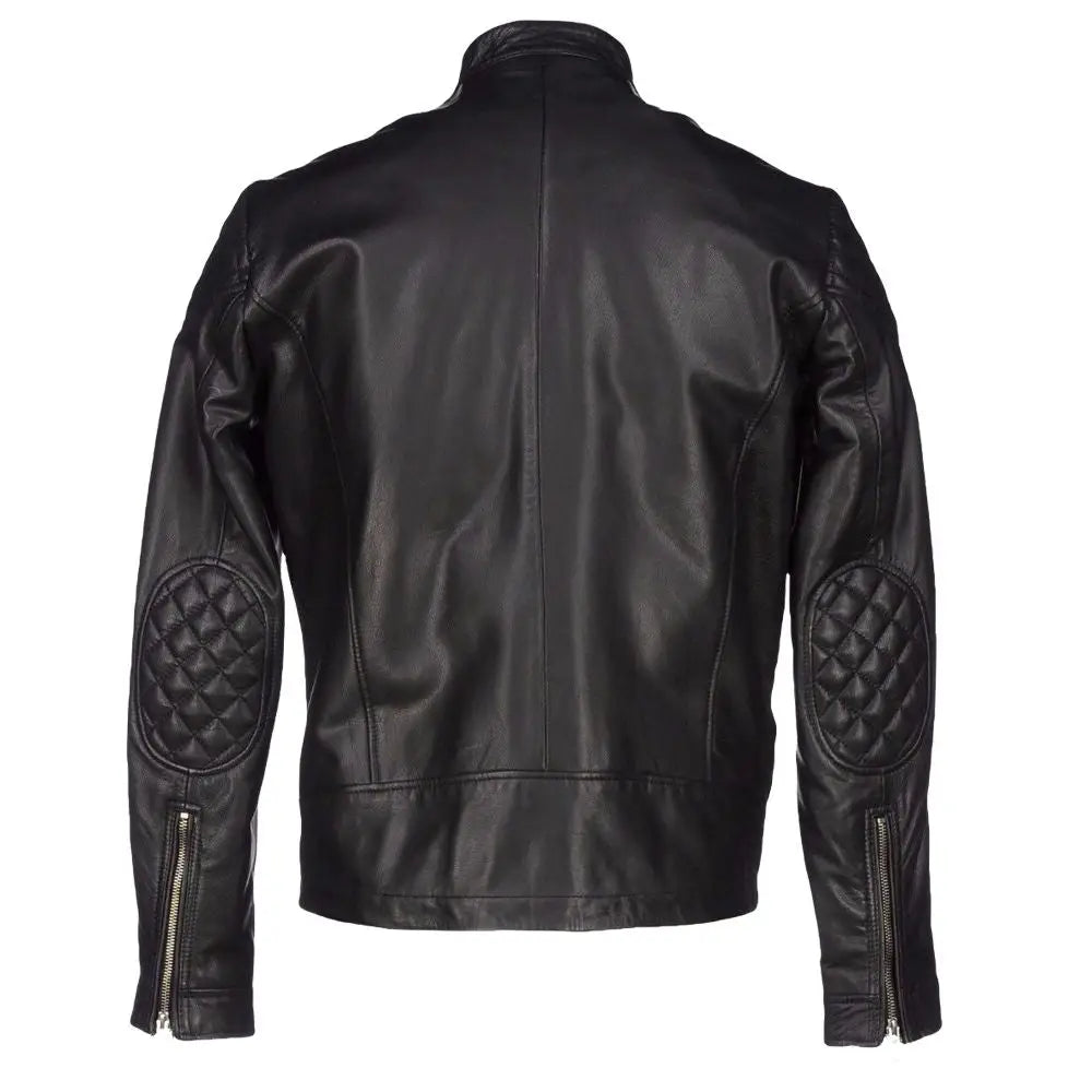 Men's Quilted Shoulders Biker Leather Jacket