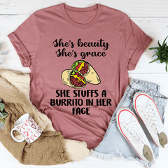 She's Beauty She's Grace She Stuffs A Burrito In Her Face Tee-2