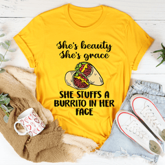 She's Beauty She's Grace She Stuffs A Burrito In Her Face Tee-0