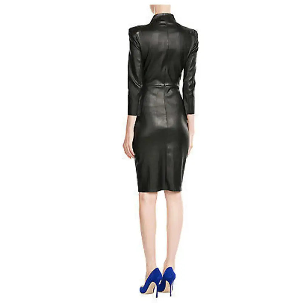 Women’s Slim Fit Short Black Leather Dress-1