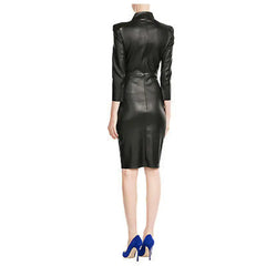 Women’s Slim Fit Short Black Leather Dress-1