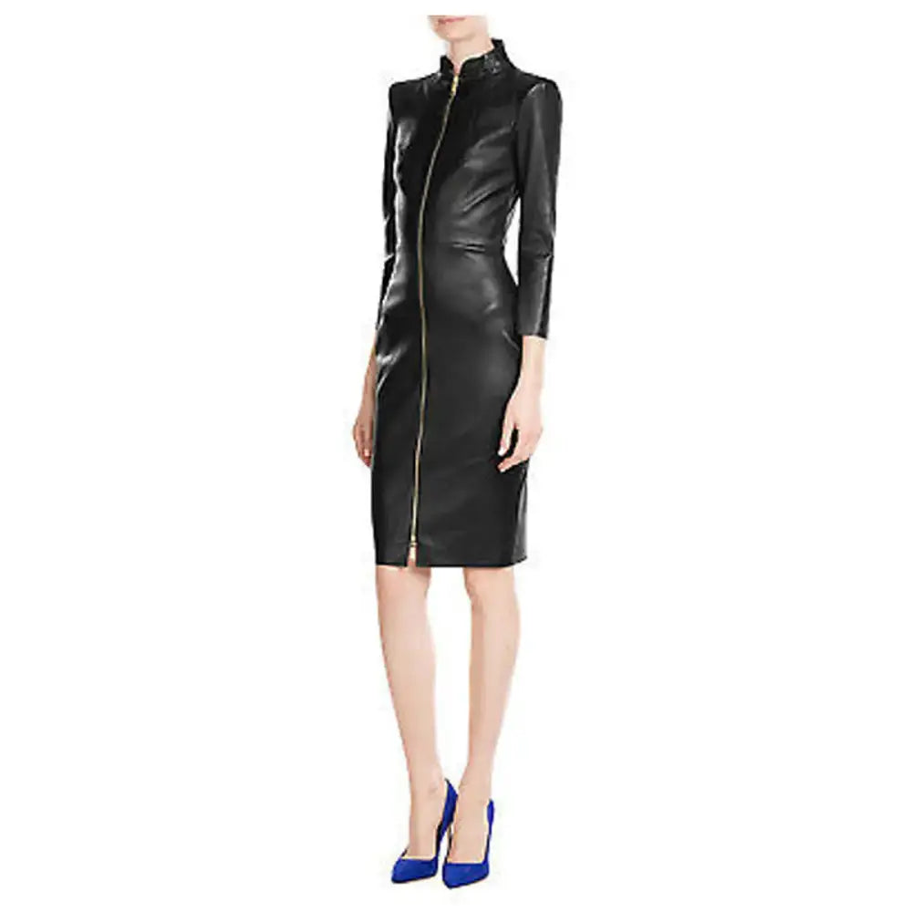Women’s Slim Fit Short Black Leather Dress-0