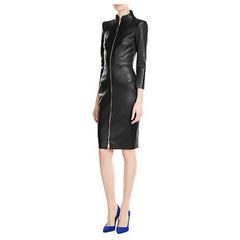 Women’s Slim Fit Short Black Leather Dress-0
