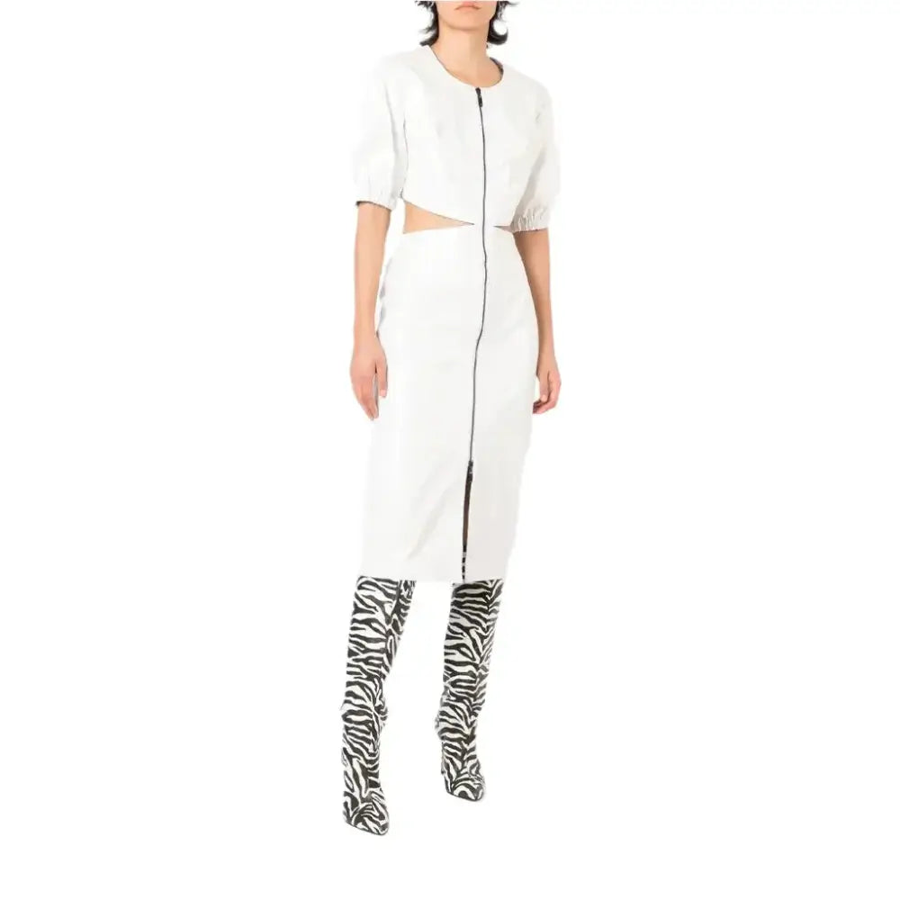Women’s White Leather Dress with Cutout Detailing-1