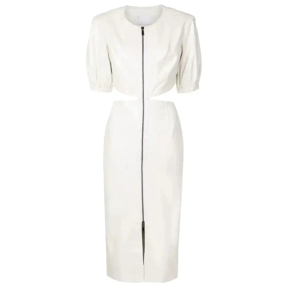 Women’s White Leather Dress with Cutout Detailing-0