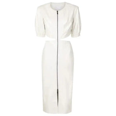 Women’s White Leather Dress with Cutout Detailing-0